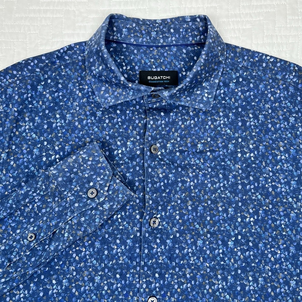 Bugatchi OoohCotton Tech 8 Way Stretch Shirt Mens Medium M Geometric